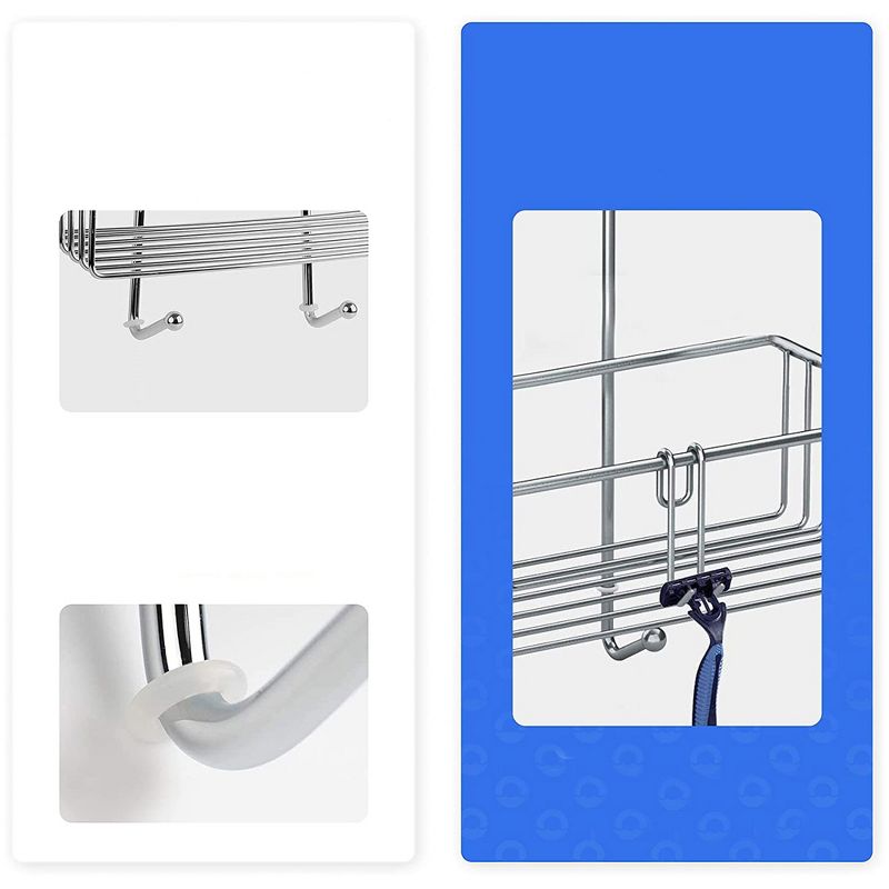 Bamodi 15" x 9" Shelf Hanging Stainless Steel Shower Caddy with Hooks - 2 Tier - Silver, 3 of 6