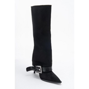 Elva - Black Suede Buckle Strap Knee High Boot (Women) | Prologue Shoes - 1 of 4