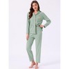INSPIRE CHIC Women's Lounge Set Cotton Ribbed Button Up Long Sleeve Pants Pattern with Pocket Pajama Set Loungewear - 2 of 4