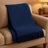 HomeRoots 55" X 70" Navy Blue Cotton Blend Waffle Weave Throw Blanket with Fringe - 2 of 4