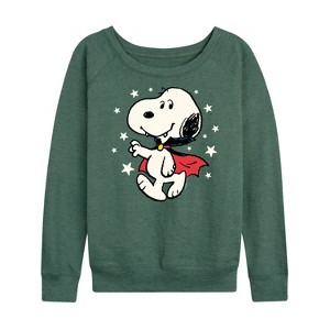 Women's - Peanuts - Snoopy Vampire Stars Glow In The Dark Lightweight French Terry Wide Neck Long Sleeve Shirt - 1 of 4