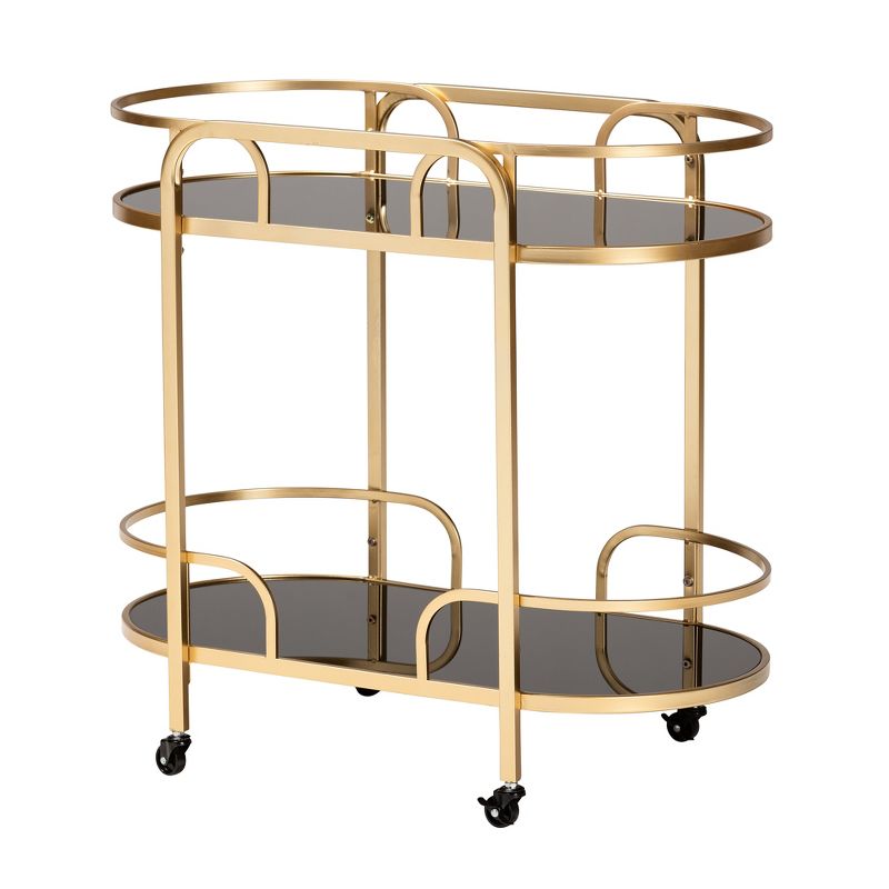 Baxton Studio Leighton Contemporary Glam and Luxe Gold Metal and Tempered Glass 2-Tier Wine Cart, 2 of 8