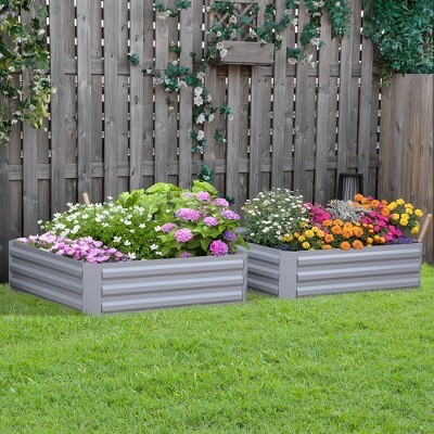 Gray Galvanized Steel Raised Garden Bed Planter Set