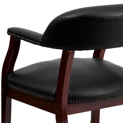 Black Vinyl and Wood Conference Chair with Brass Nail Trim
