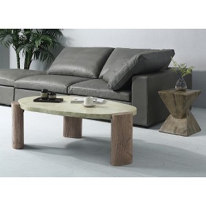 Round Fiber Concrete Top Off-White and Finish Coffee Table with Eco-Friendly Cement Base for Living Room - 1 of 4