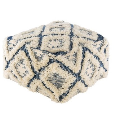 Mark & Day Otterthal 14"H x 22"W x 22"D Bohemian/Global Dark Blue Pouf