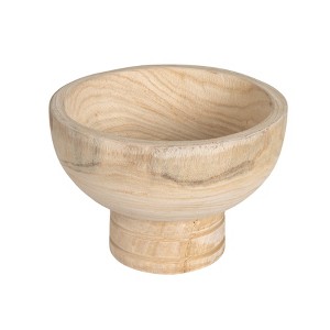 Storied Home Round Paulownia Wood Pedestal Bowl - 1 of 4