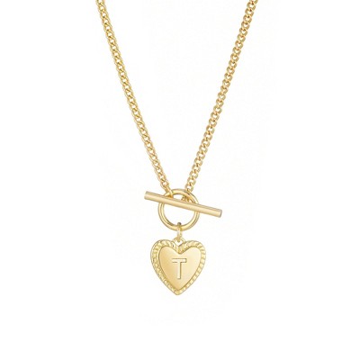 Adornia 14k Gold Plated Heart Initial Toggle Necklace