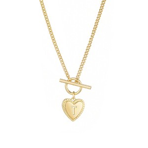 Adornia 14k Gold Plated Heart Initial Toggle Necklace - 1 of 3