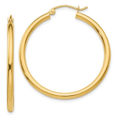 Black Bow Jewelry 2.5mm x 35mm 14k Yellow Gold Classic Round Hoop Earrings