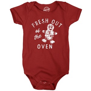 Fresh Out Of The Oven Baby Bodysuit Funny Cute Xmas Baked Gingerbread Cookie Jumper For Infants - Crazy Dog Baby Bodysuit - 1 of 4