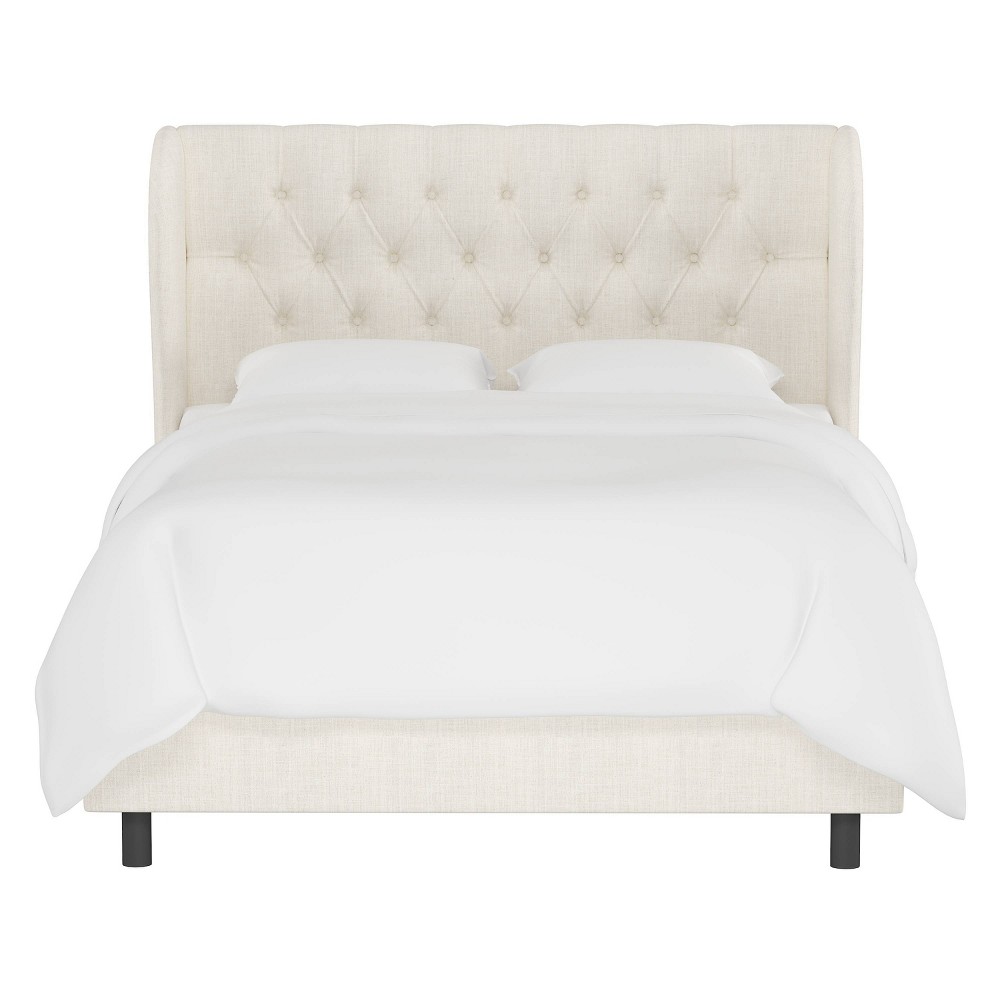 Photos - Bed Frame Skyline Furniture King Tufted Upholstered Wingback Bed Talc Linen