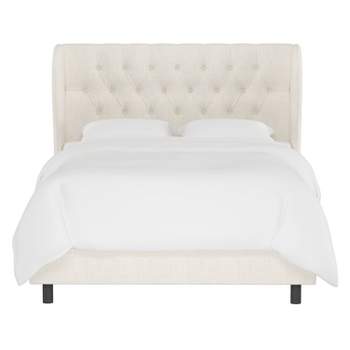 King Tufted Upholstered Wingback Bed Talc Linen - Skyline Furniture