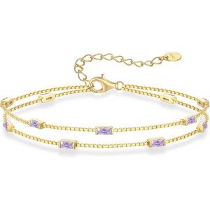 Dainty Sterling Silver Birthstone Bracelet, Simple Charm Link Jewelry, Birthday Anniversary Christmas Gift for Women - 1 of 4