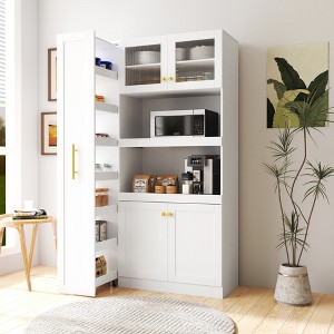 YOOCOZZ Kitchen Pantry Cabinet with Multi-functional Pull-out Multi-tier Storage Shelf and 4 Doors-White - 1 of 4