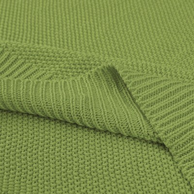 Grass Green Cotton Knit Soft Throw Blanket, 50" x 70"