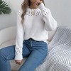Coolmee Women's Sweaters Casual Long Sleeve Crewneck Cable Knit Oversized Crochet Sweater Pullover Tops - 2 of 4