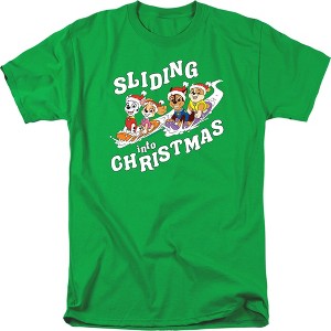 Paw Patrol Sliding Into Christmas Adult T-Shirt, Kelly Green - 1 of 4