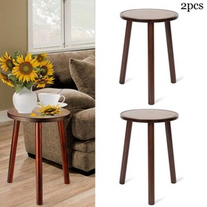 Set of 2 Wood Round Stool End Side Table Plant Stands 42cm Tall Flower Pots Display Holder for Outdoor Indoor Patio - 1 of 4
