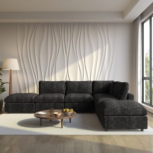 Cloud Sectional Couches for Living Room,134" Convertible L Shaped Couch With Ottoman, 6 Seater Modular Sectional Sofa,Deep Seater Furniture Sets - 1 of 4