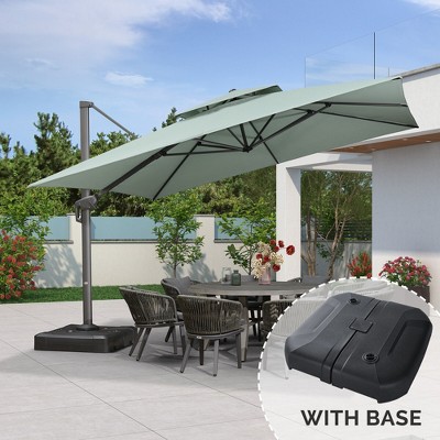 PURPLE LEAF Outdoor Cantilever Umbrella with Base Large Patio Umbrella Windproof Heavy Duty Hanging Offset Umbrella for Garden Outdoor Pool