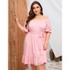 YesFashion Women's Summer Plus Size Dress Casual Short Sleeve Square Neck Dress Ruffle A Line High Waist Midi Dress with Belt - 3 of 4