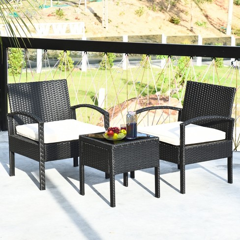 Costway 3PCS Patio Rattan Furniture Set Table & Chairs Set With Seat