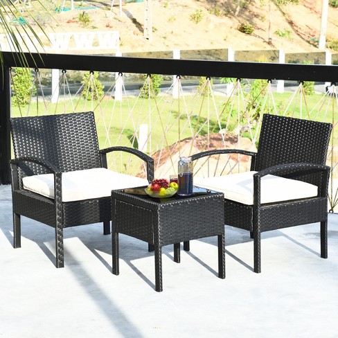 Costway 3PCS Patio Rattan Furniture Set Table & Chairs Set With Seat