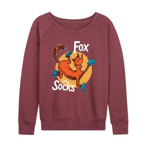Women's - Dr. Seuss - Fox In Socks Jumping Lightweight French Terry Wide Neck Long Sleeve Graphic Shirt - 1 of 4
