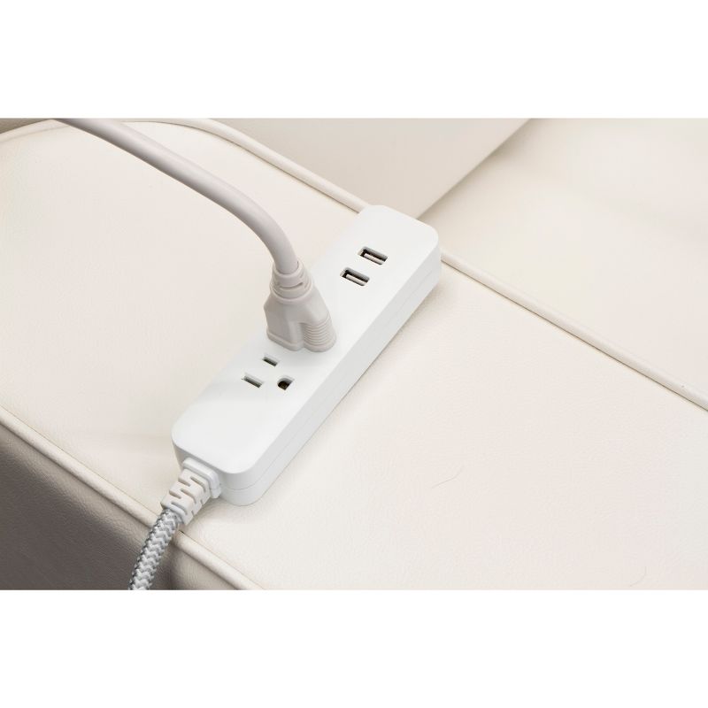 Cordinate 4&#39; 2 Outlet 2 USB 2.4A Extension Cord Braided Gray/White, 6 of 9