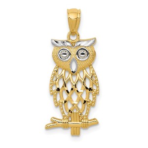 Black Bow Jewelry 14k Yellow Gold and White Rhodium Two Tone Owl Pendant, 11 x 27mm - 1 of 4
