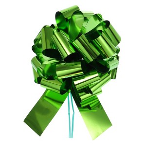 Unique Bargains Wedding Christmas Bright Metallic Gift Wrapping Large Pull Bows Ribbon 1 Pc Lawn Green 16 inch - 1 of 4