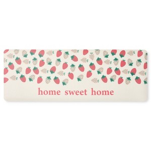 Sur La Table Kitchen Essentials Sweet Home Quirky Strawberries Fruit Kitchen Mat Pink/Green/Cream - 1 of 4