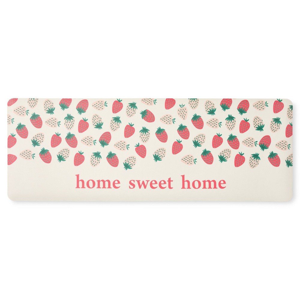 Sur La Table Kitchen Essentials 2'x5' Sweet Home Quirky Strawberries Fruit Kitchen Mat Pink/Green/Cream: Non-Skid