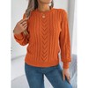 Women's Cable Knit Crew Neck Sweater - Balloon Sleeve Loose Fit Textured Knit Top for Casual Comfort - 4 of 4