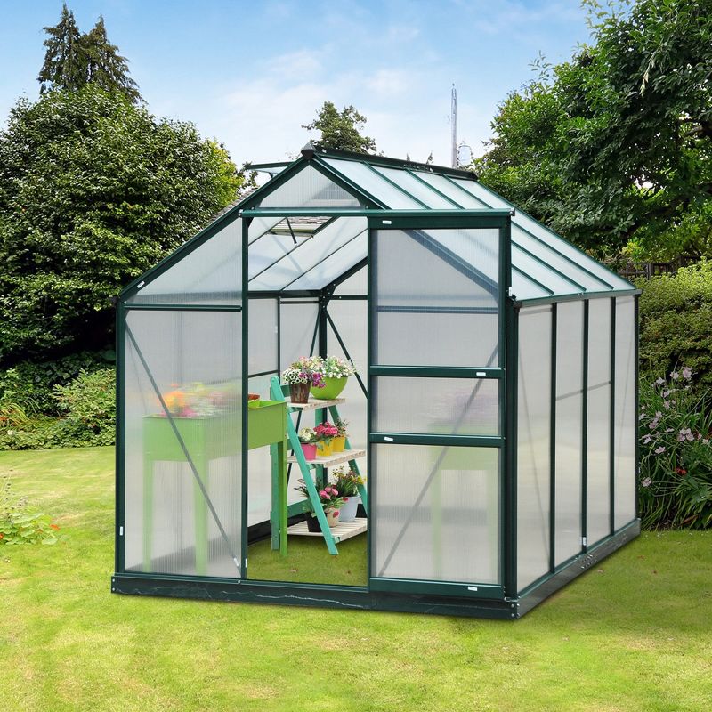 Outsunny 6.2' x 8.3' x 6.6' Polycarbonate Greenhouse, Heavy Duty Outdoor Aluminum Walk-in Green House Kit with Vent & Door for Backyard Garden, Green, 4 of 13