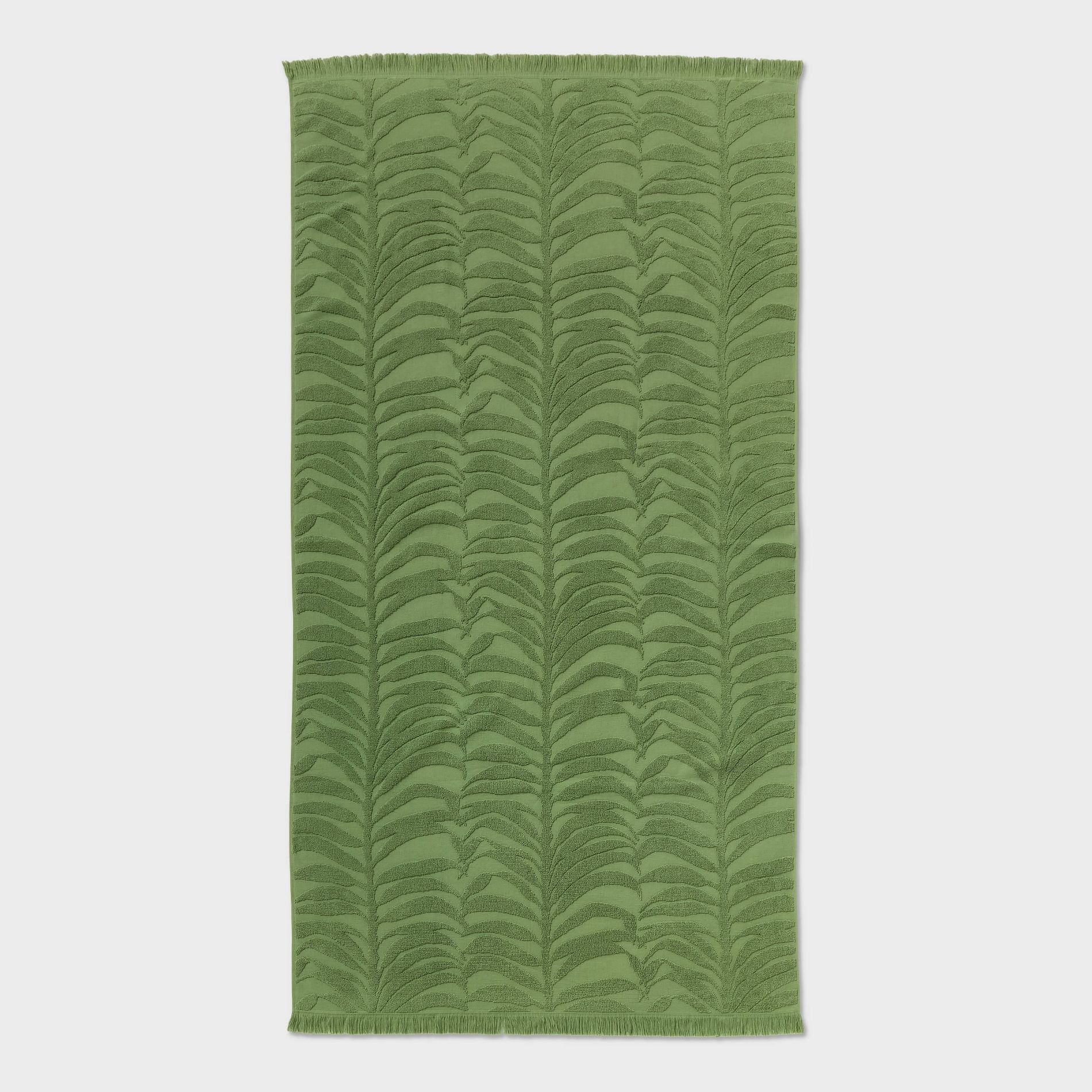40"x72" Leaf Texture Oversized Beach Towel with Fringes Green - Threshold™