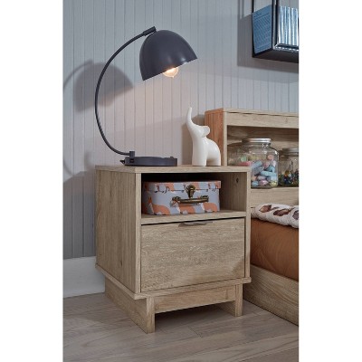 Transitional Light Brown Nightstand with Open Cubby and Drawer