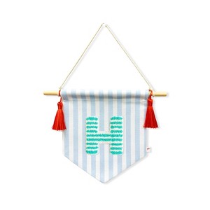 Ramus & Co. 'A B C' Blue Striped Create-Your-Own Banner with Red Tassels and Chenille Letter Patch - 1 of 3