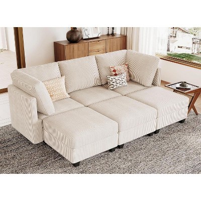 Belffin Modular Sectional Sleeper Sofa with Storage Seat 6 Corduroy Convertible Sectional Couch with Reversible Chaise for Living Room