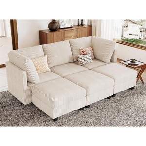 Belffin Modular Sectional Sleeper Sofa with Storage Seat 6 Corduroy Convertible Sectional Couch with Reversible Chaise for Living Room - 1 of 4
