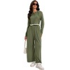 ATHLECHIC Women's Casual Lounge Cropped Half Button Hoodie Top Wide Leg Pants Ribbed Knit Tracksuit Two Piece Sets - 4 of 4