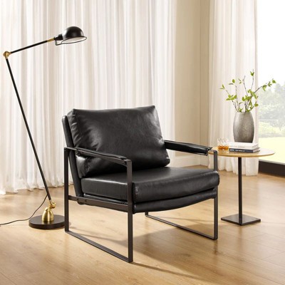 HOMLUX Faux Leather Lounge Chair with Black Metal Frame Modern Accent Chair for Living Room Chair
