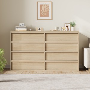 CuisinSmart 6/7/8 Drawer Dresser for Bedroom, Natural Double Dresser Organizer with Concave Handles, Modern Chest of Drawers - 1 of 4
