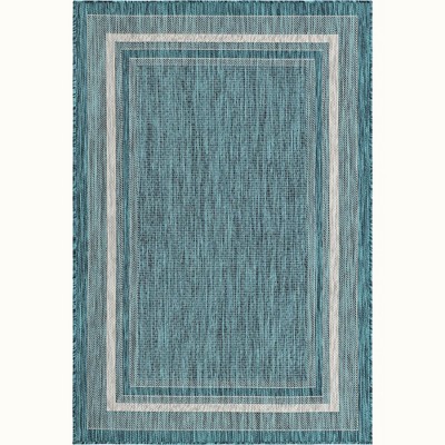 Teal Soft Border Easy Care 4' x 6' Outdoor Rug