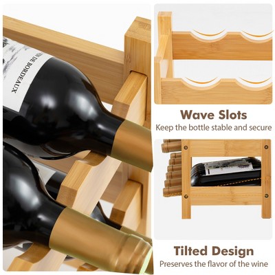Natural Bamboo 3-Tier 18-Bottle Wine Rack Shelf