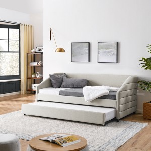 DOMETOUR Twin Size Daybed with Trundle Upholstered Tufted Sofa Bed, Linen Fabric, Beige  (82.5x42.5x34) - 1 of 4