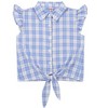 Girls Tie Front Knot Tops with Ruffle Sleeve Plaid Tops Tie Front Blouse Short Sleeve Button Down Shirts for Toddler Girls - 2 of 4