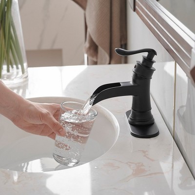 Matte Black Single-Handle Waterfall Bathroom Faucet with Drain Assembly