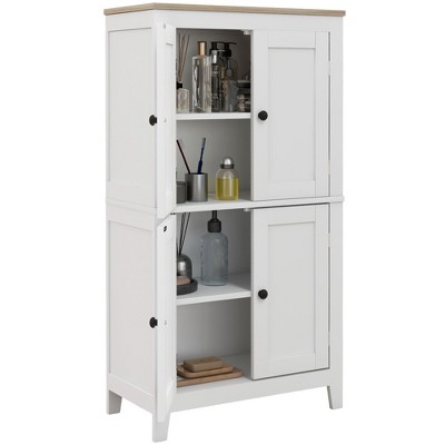 HOMCOM Bathroom Cabinet, Bathroom Floor Cabinet with Adjustable Shelves, Freestanding Storage Cabinet with Doors, White